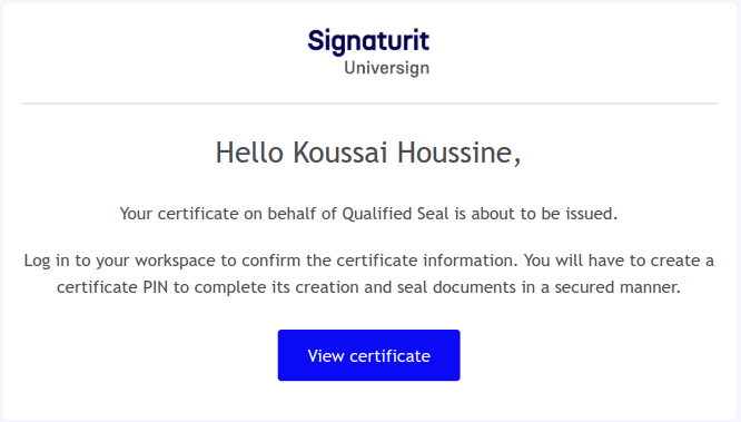Email création certificat